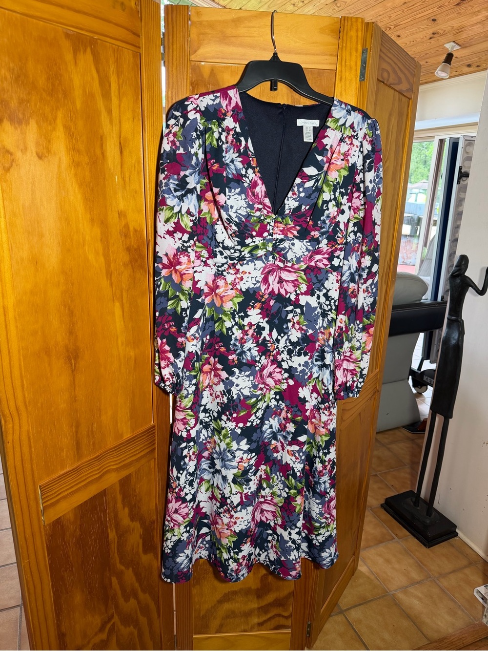 London Times Navy Floral V-Neck Long Sleeve Dress| Sz 10| Cottagecore, Coquette